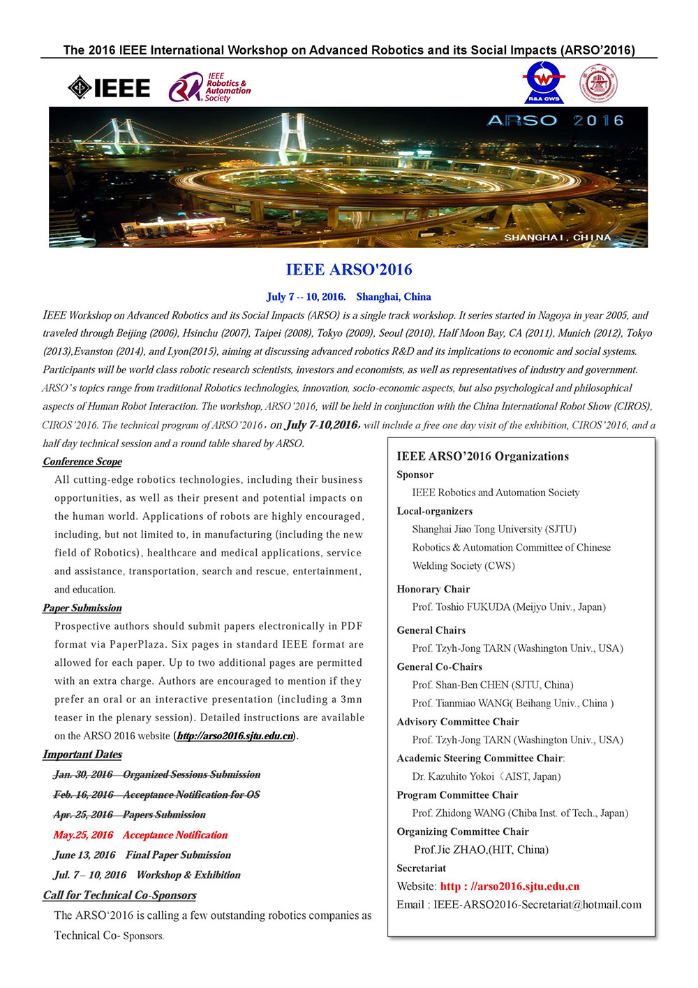 CFP of ARSO2016